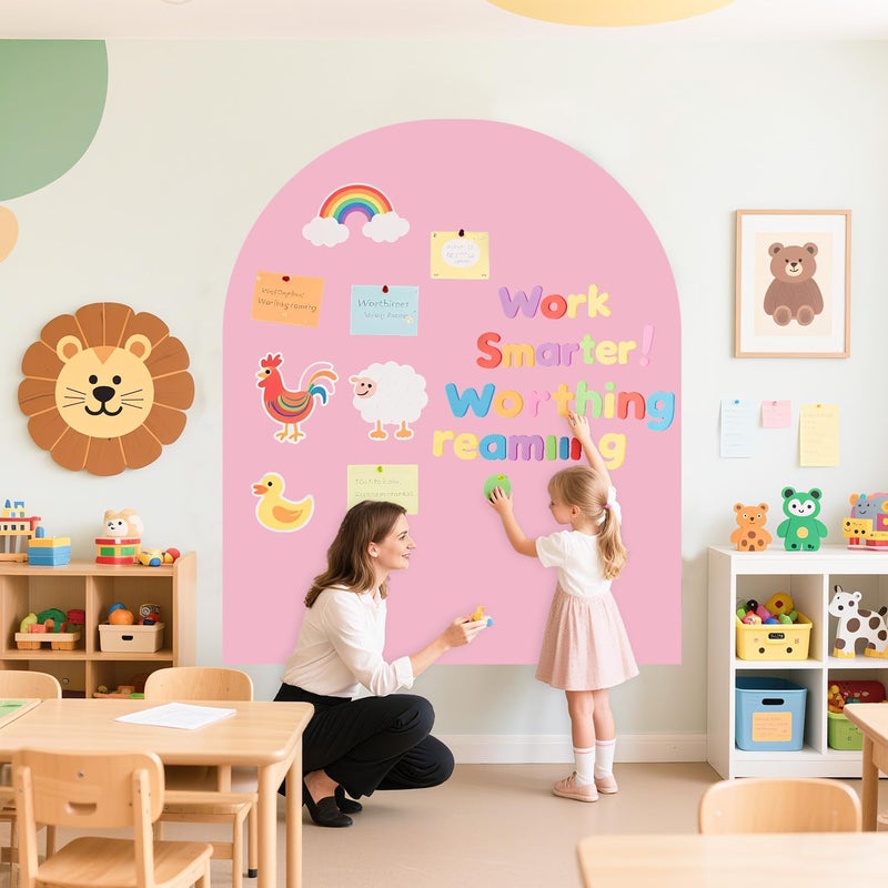 WUPIOS Magnetic Wall Decal for Kids 40x32 Inch Self Adhesive Magnet Arch Chalkboard for Wall Pink Chalkboard Contact Paper Peel and Stick with Letters and 12 Color Liquid Chalk for School Playroom - Image 5